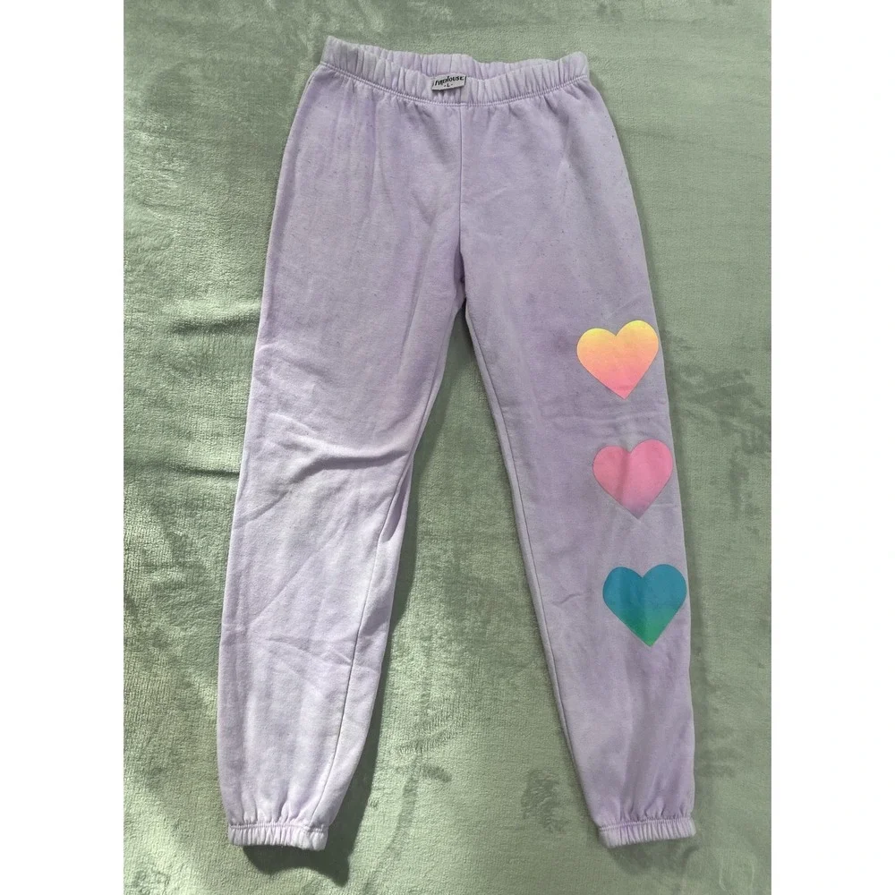 Firehouse Sweatshirt Pants Set Girls Size L Purple Rainbow Heart Made in USA